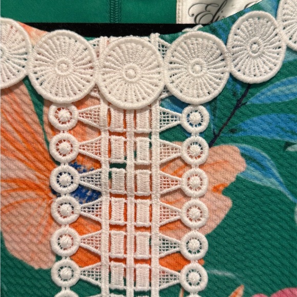 Eliza J NWOT Size 12 Beautiful Green Pink Tropical Floral Lace Mini Dress (0596) - Picture 7 of 14